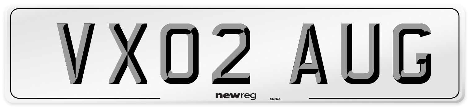 VX02 AUG Number Plate from New Reg